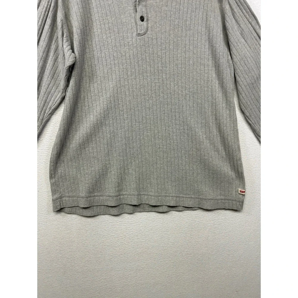 Gorpcore Levi Strauss & Co Mens L Gray Ribbed Cotton Long Sleeve Henley Shirt